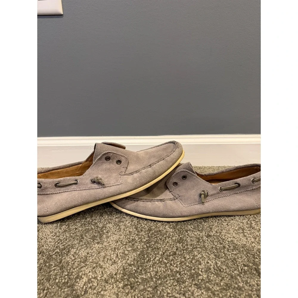 John Varvatos Star USA Leather Boat Shoes Mens 10.5M Grey Suede Slip On Outdoor